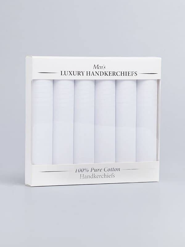 6 Pack White Cotton Handkerchiefs