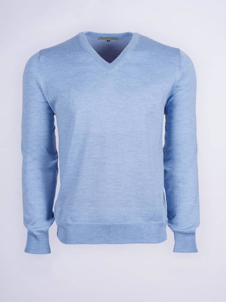 Men's Duck Egg Blue Merino V-Neck Sweater