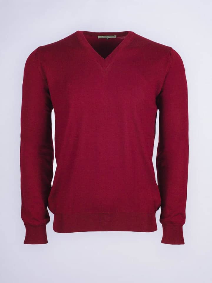 Wine Merino V-Neck Sweater
