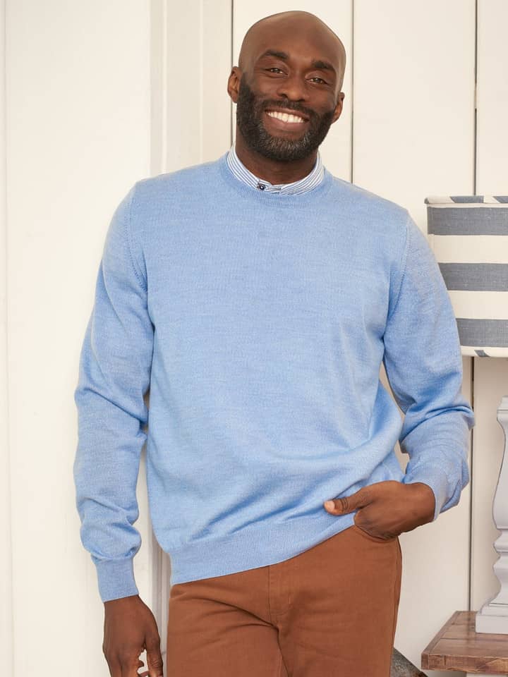 Men's Duck Egg Blue Merino Crew Neck Sweater