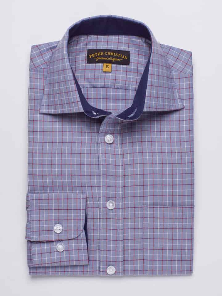 Men's Blue Cotton Checked Shirt