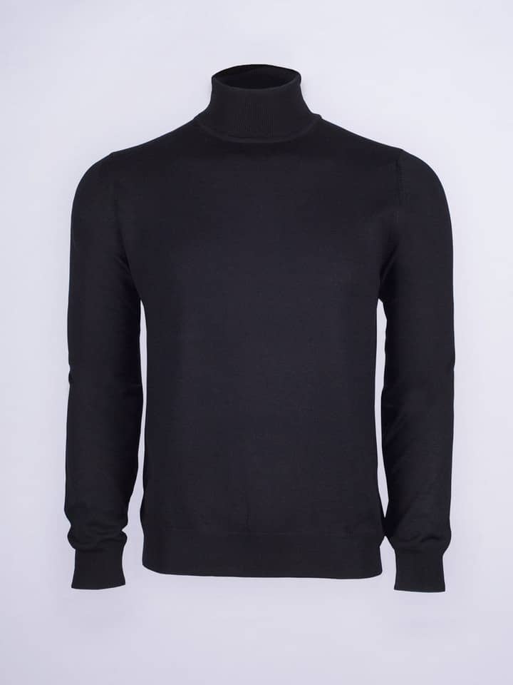 Herren-Rollkragenpullover aus schwarzer Merinowolle