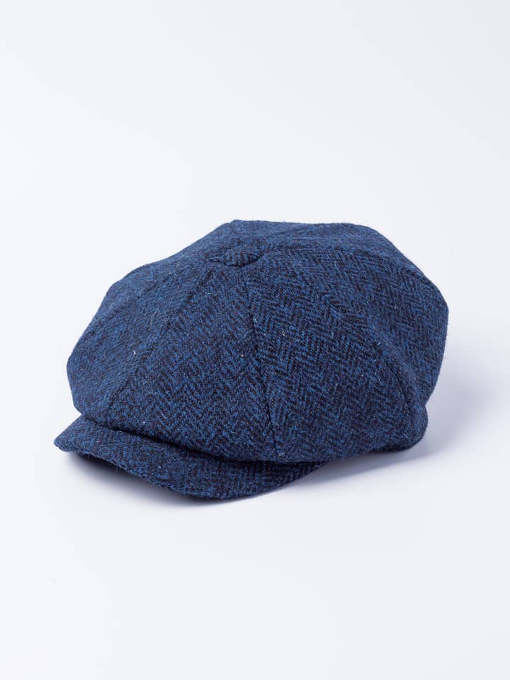 Blaue Harris Tweed Baker Boy Mütze für Herren