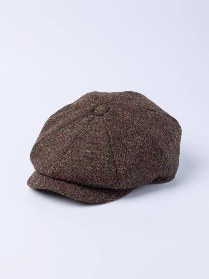 Herren-Baker-Boy-Mütze aus Harris Tweed in Bronze