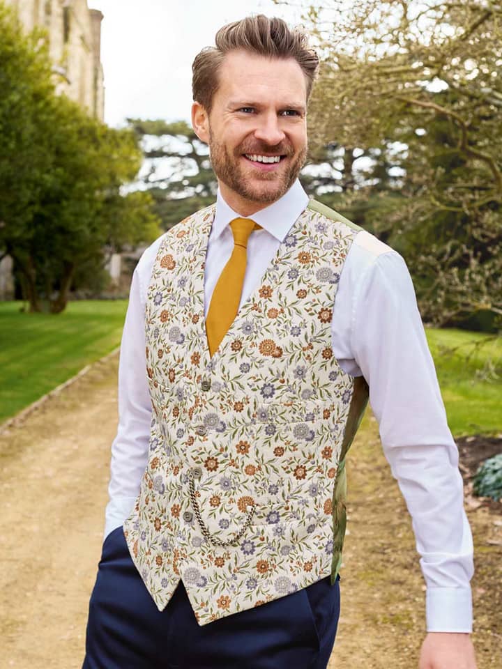 Mens Gold Floral Brocade Vest