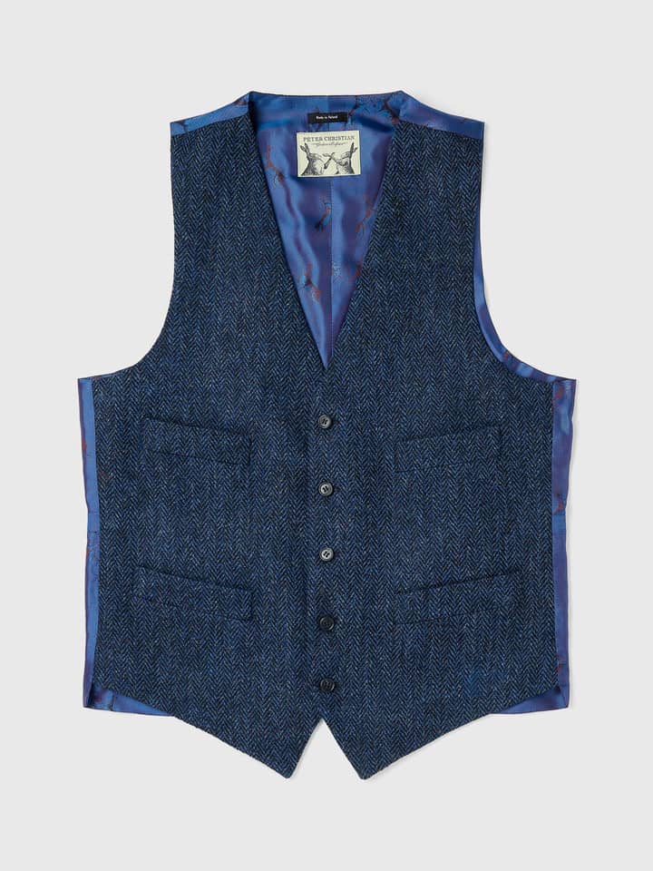 Men's Blue Herringbone Harris Tweed Vest