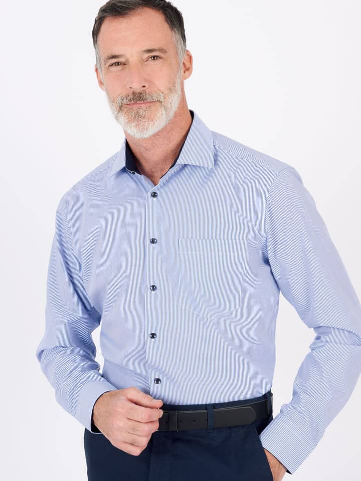 Seidensticker Langarmhemd mit blauen Streifen, bügelfrei