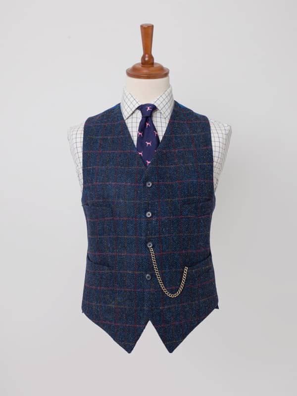 Men's Blue Harris Tweed Vest