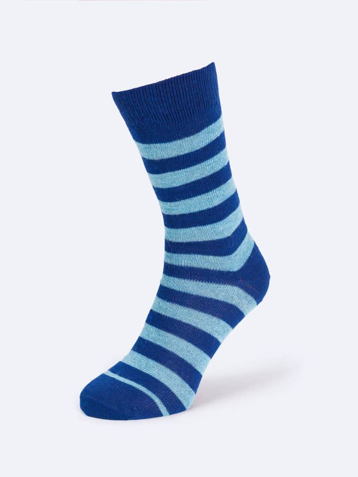 Marineblau gestreifte Socken aus Mohair und Merinowolle
