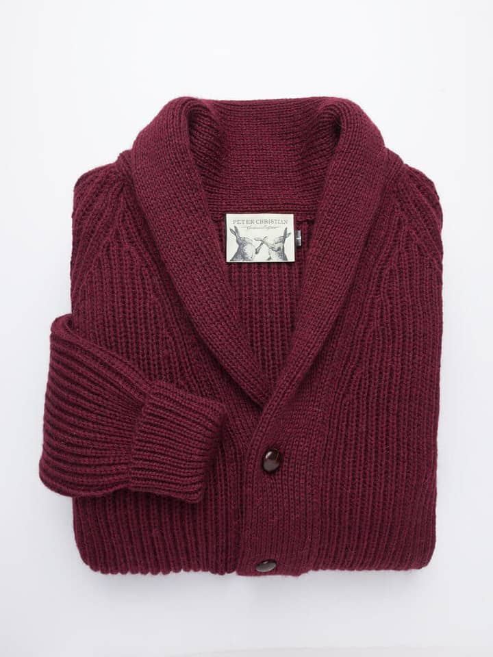 Gerippte Bündchen an der Weinroten Cardigan mit Schalkragen