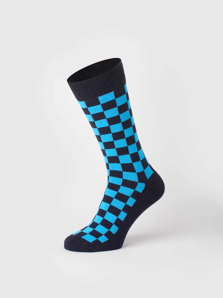 Blue Check Bamboo Rich Sock