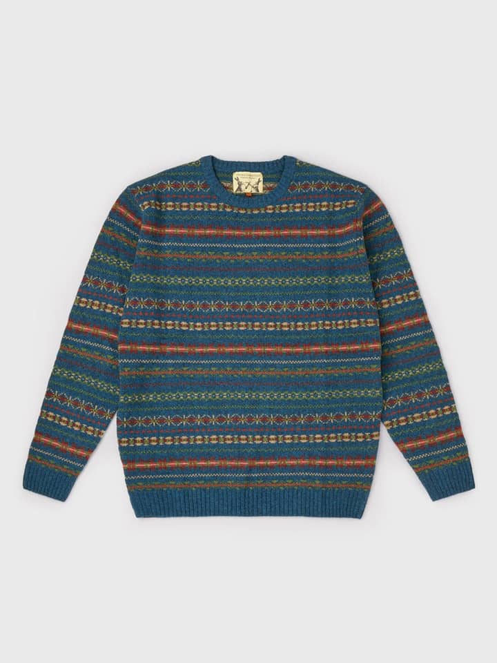 Herren-Pullover mit Rundhalsausschnitt in Blau mit Fairisle-Muster