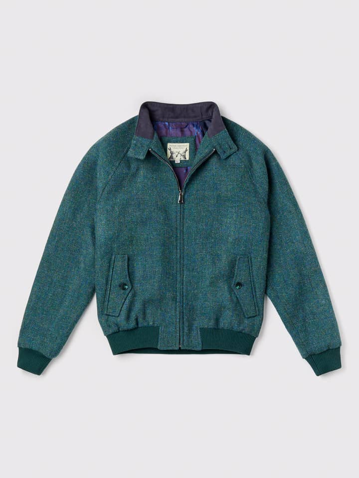 Grüne Harris Tweed Harrington Jacke