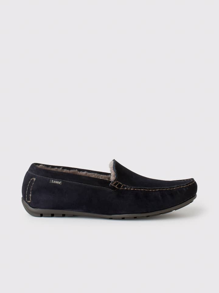 Loake Slipper aus marineblauem Lammfell-Wildleder