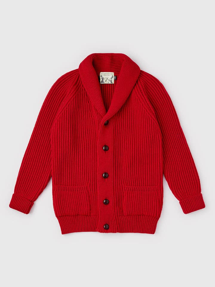 Herren-Strickjacke mit Schalkragen in Rot