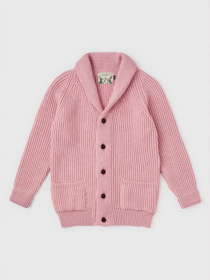 Herren-Strickjacke mit Schalkragen in Rosa