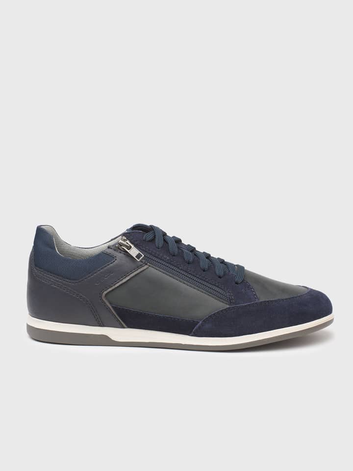 Sneakers aus Wildleder und gewachstem Leder in Marineblau von Geox
