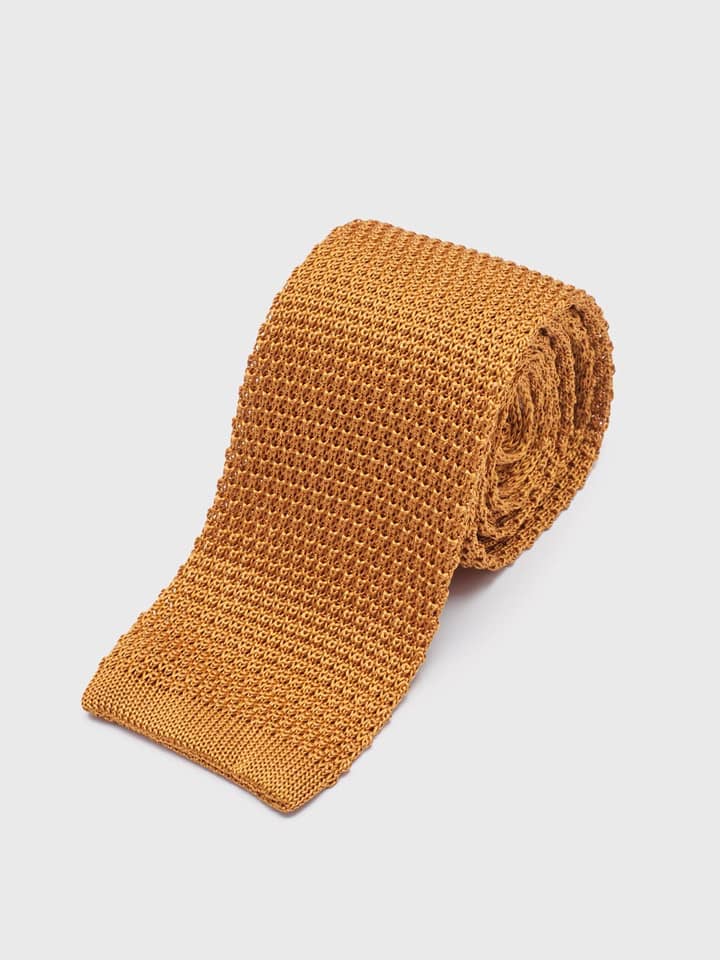 Ochre Knitted Silk Tie Rolled