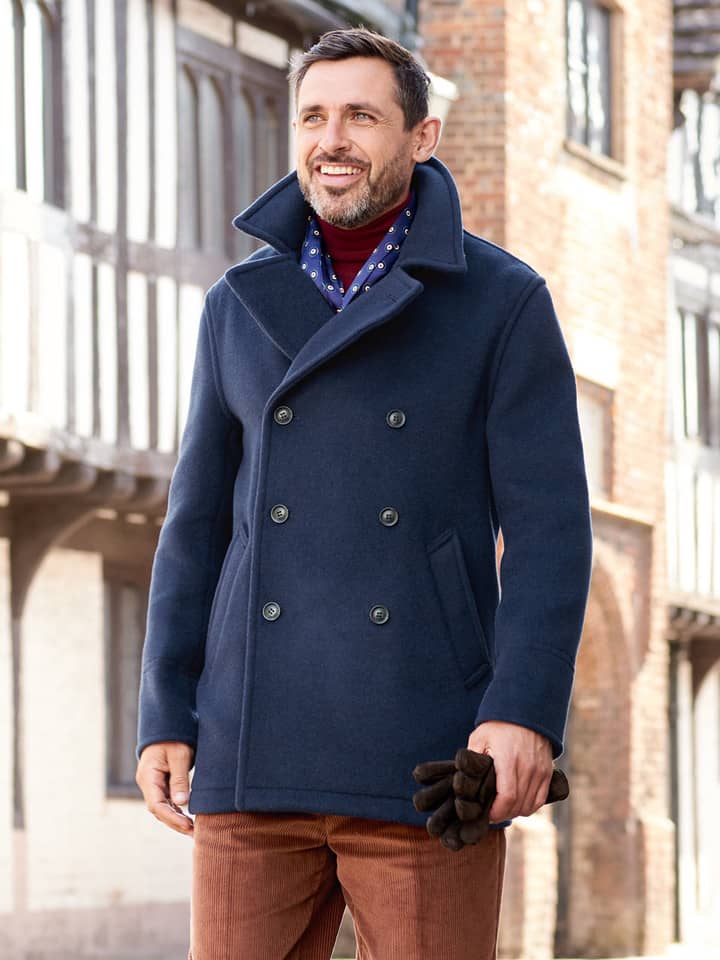 Herren-Peacoat aus Wolle in Marineblau