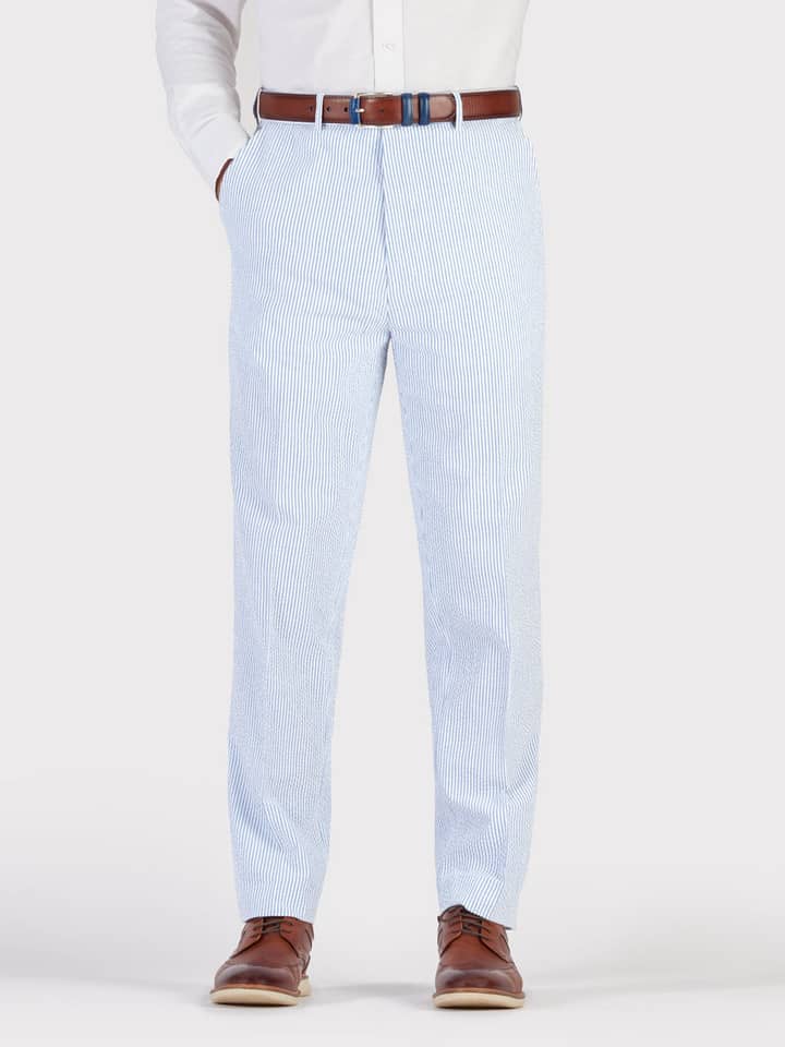 Men's Blue & White Striped Seersucker Suit Pants