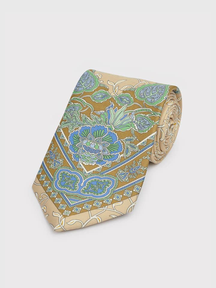 Men's green and blue floral Botanical pattern Silk Tie