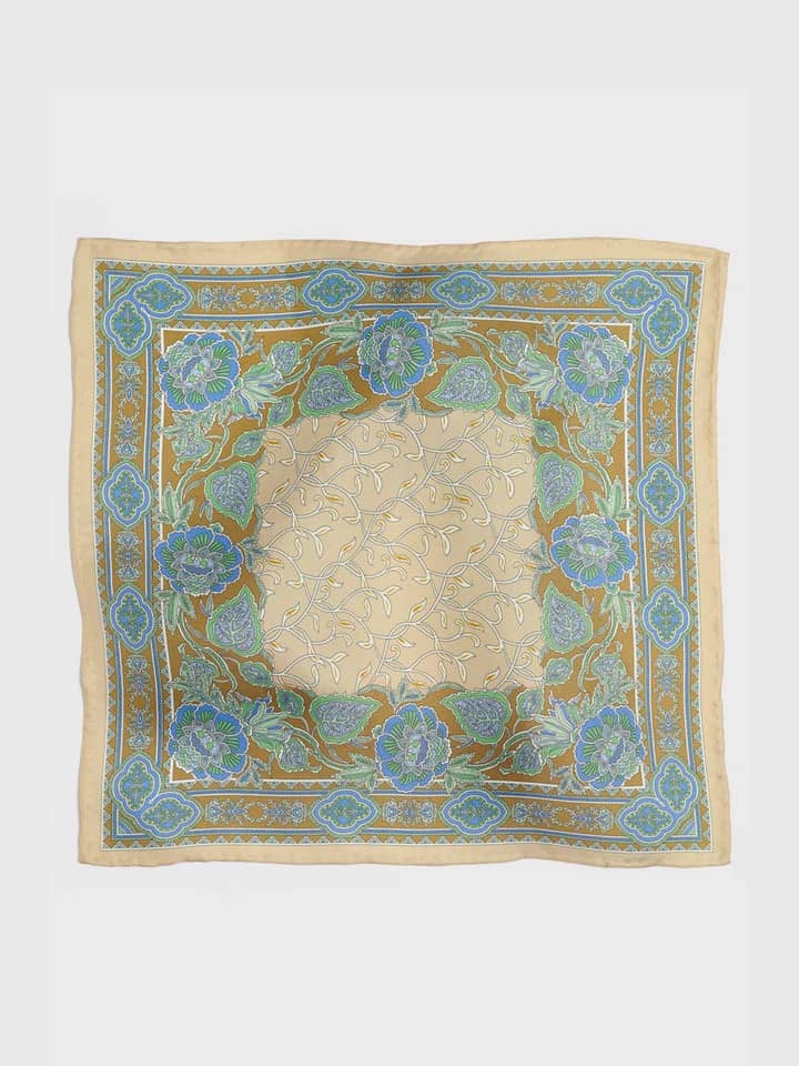 Olivgrünes Seiden-Einstecktuch mit Blumenmuster für Herren